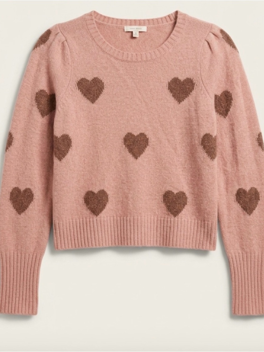 Splendid Pink Crewneck Sweater with Brown Heart Motif